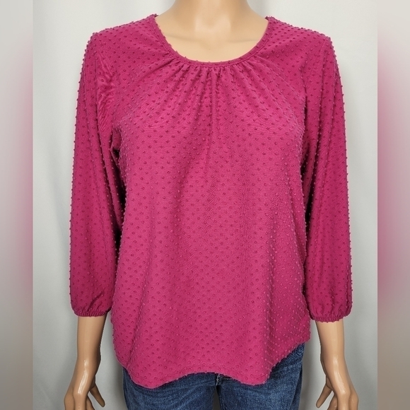 J. Crew Long Sleeve Polka Dot Pink Top - Picture 1 of 12